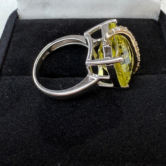 14k White gold Ring with Lemon Quartz and diamonds - Picture 2 of 8